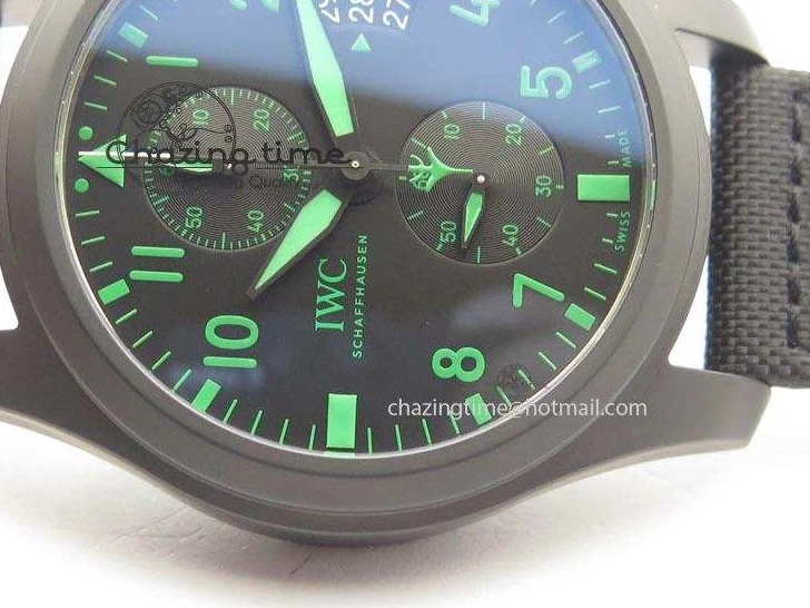 MIROTIME 0128 Pilot Chrono IW388003 Real Ceramic V6F Best Edition Green Markers On Black Nylon Strap A Effortless 7283